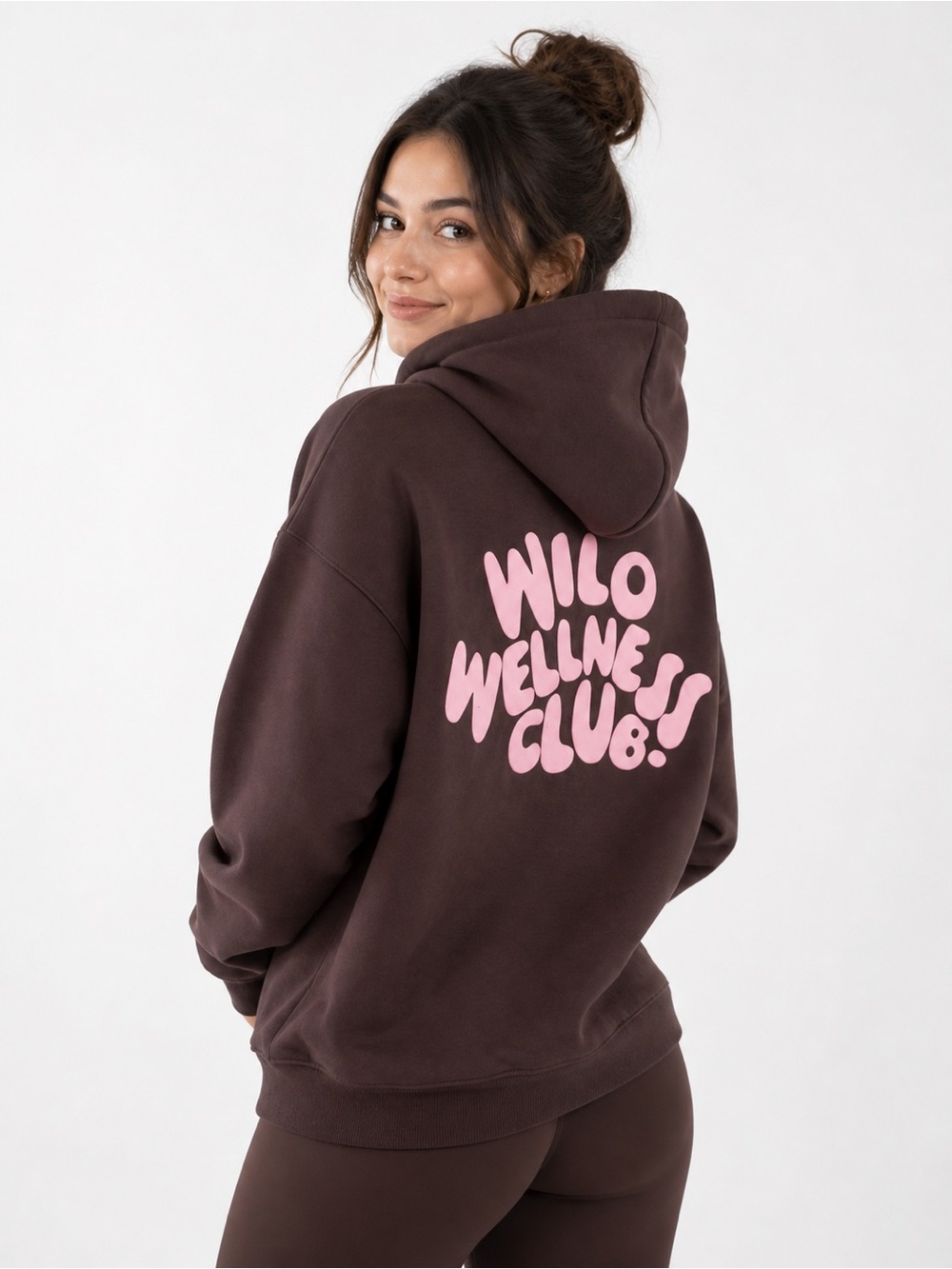 NWT Wilo The Label Women’s Brown Hoodie & Leggings Set - Pink Logo Small